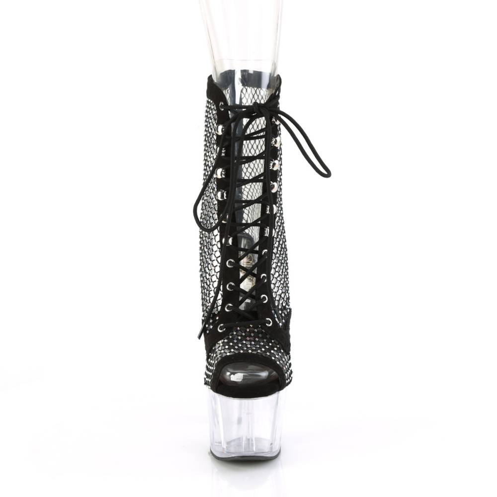 Pleaser - ADORE-1021RM Plattformstiefel, Poledance Schuhe - Schwarz/Transparent